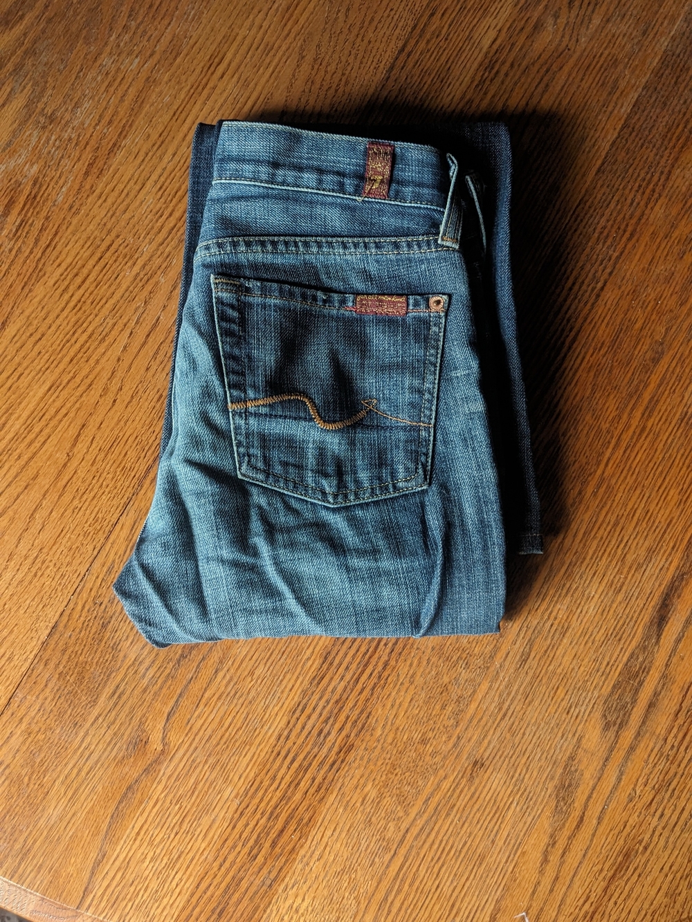 Women's 7 FOR ALL MANKING Blue Denim Jeans - Classic Low Rise Fit